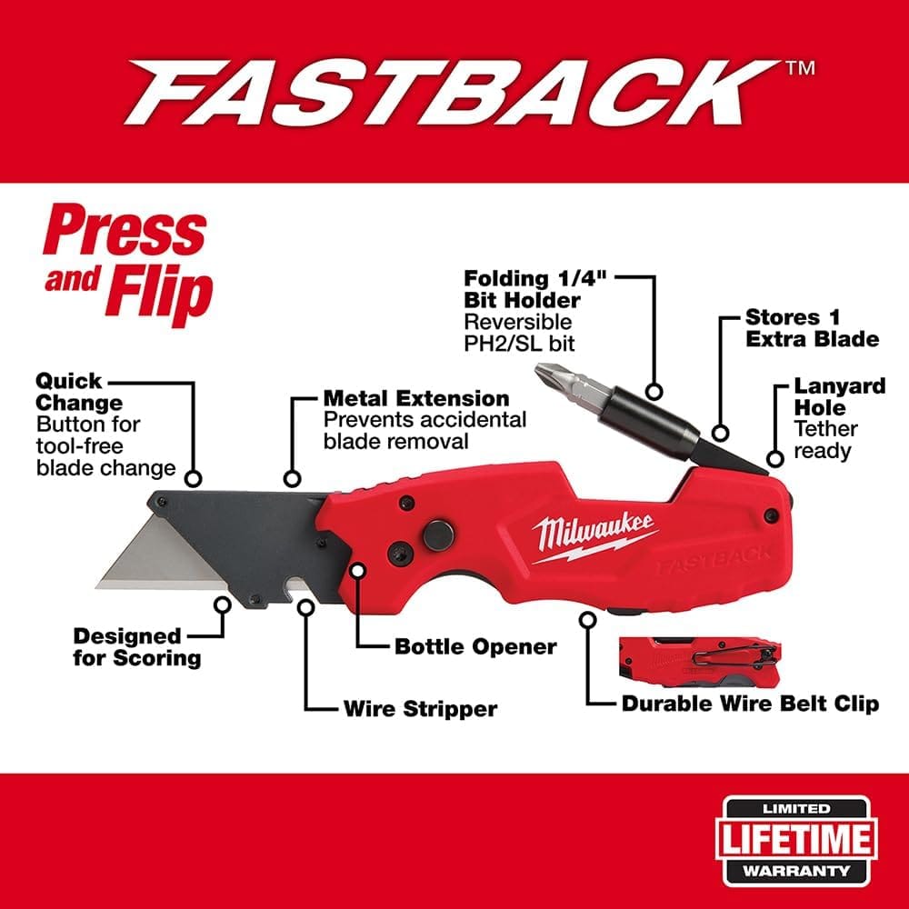 Milwaukee FASTBACK 6-in-1 Folding Utility Knife